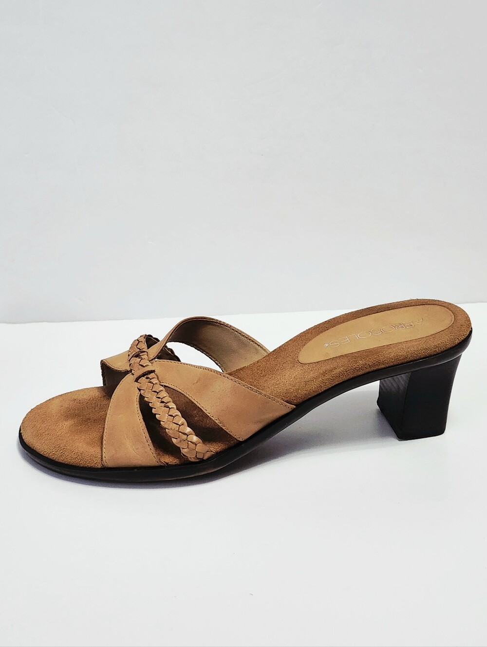 Aerosoles Leather Tan Braided Slide Mules size 7.5